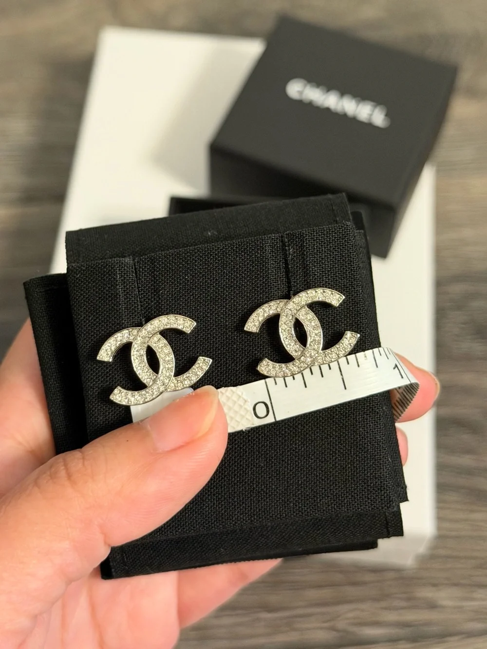 Chanel‎ CC Classic Silver Crystal Stud Earrings